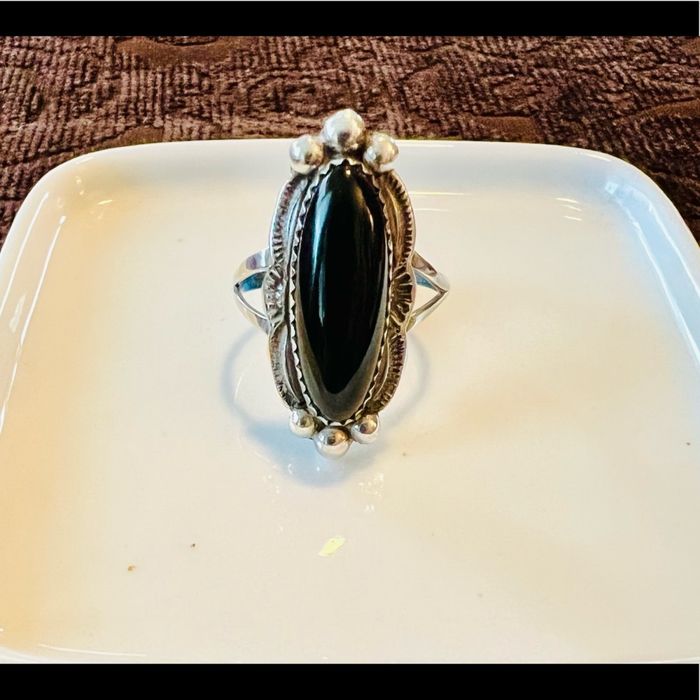 Vintage Black Onyx Sterling Silver Ring, Size 9